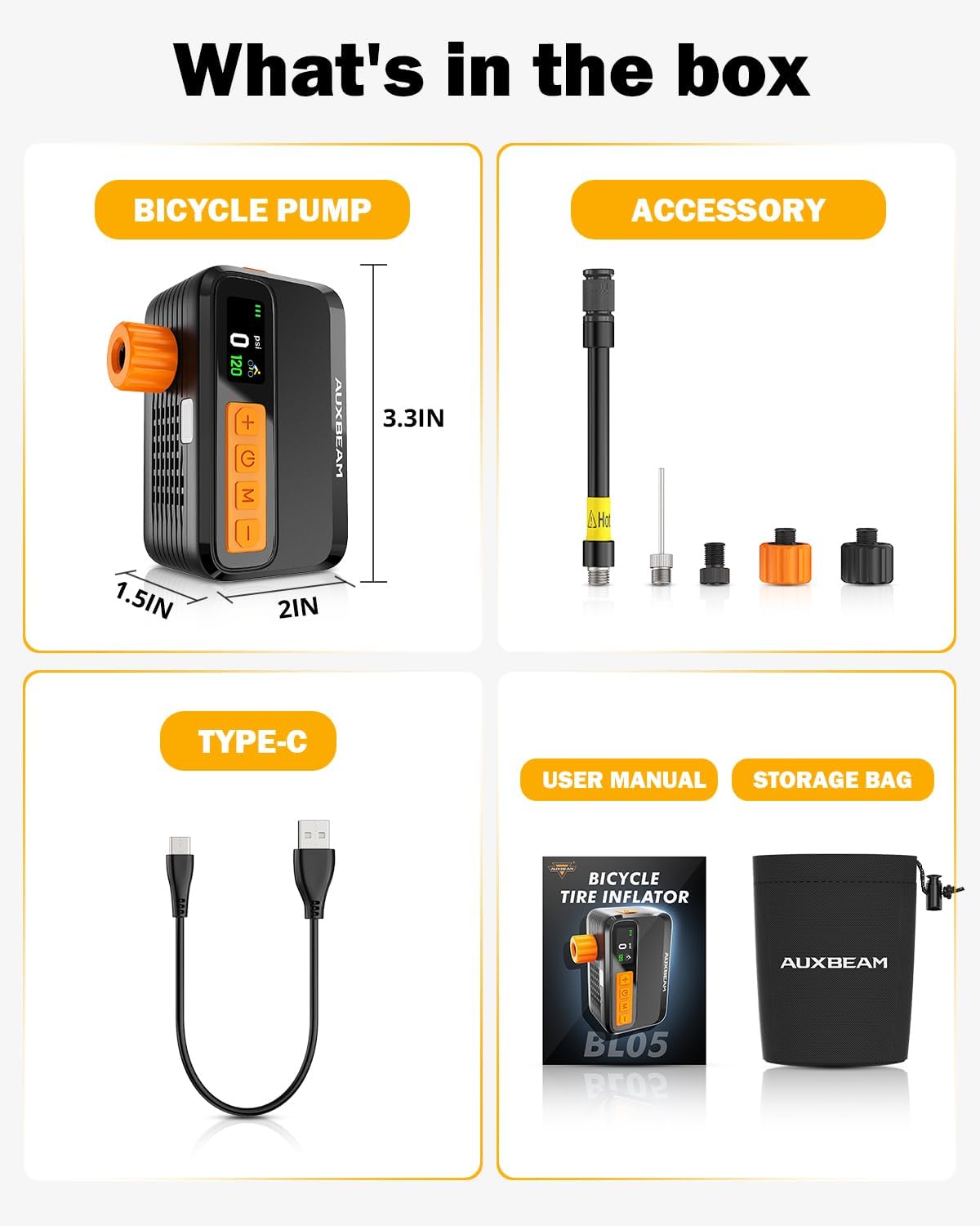 120 PSI Portable Electric Bike Pump with Gauge