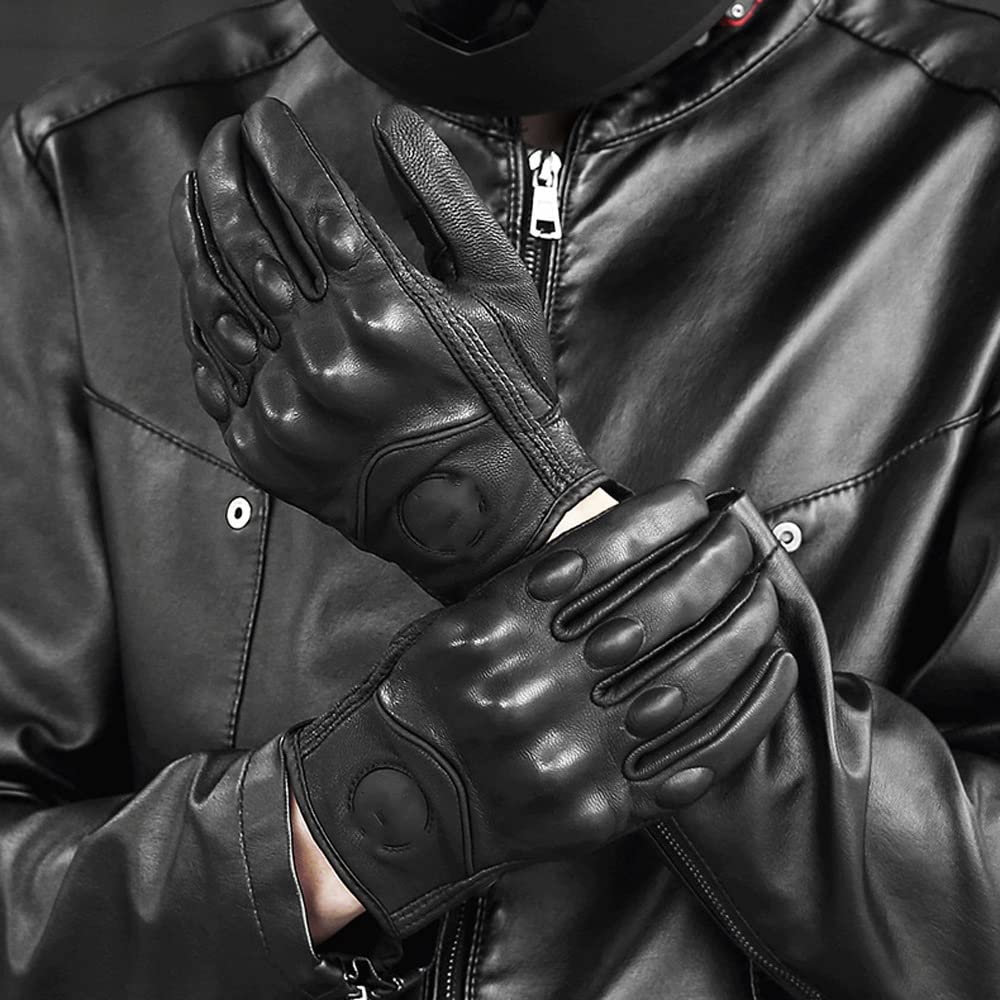 Winter Cycling Leather Gloves with Knuckle Protection