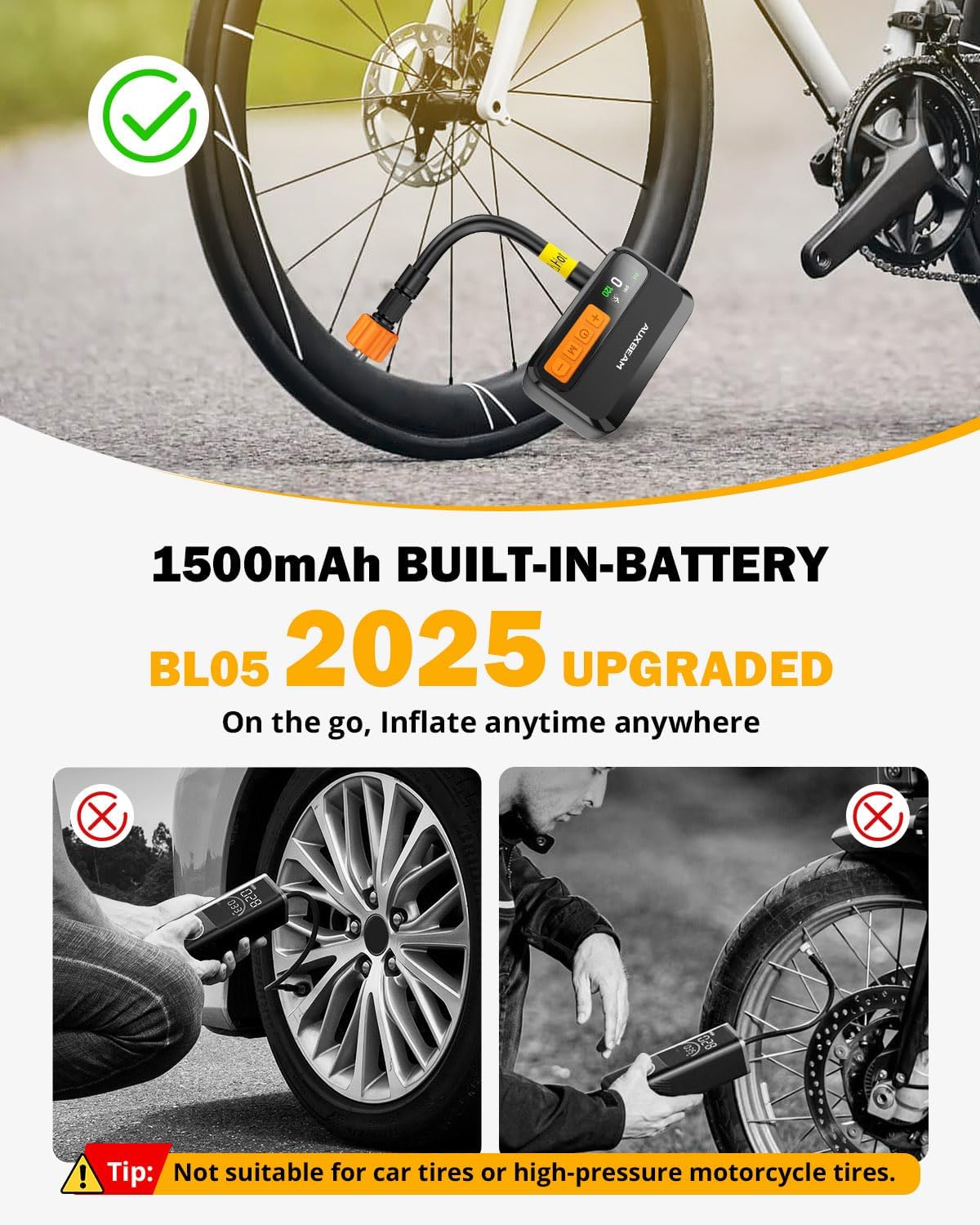 120 PSI Portable Electric Bike Pump with Gauge