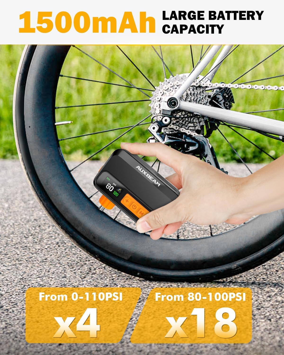 120 PSI Portable Electric Bike Pump with Gauge
