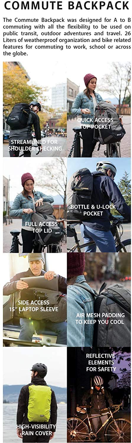 26L Water-Resistant Cycling Commuter Backpack with Laptop Sleeve